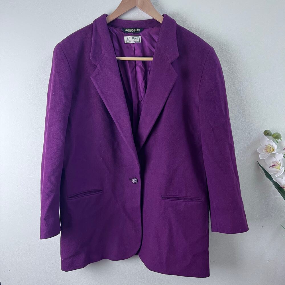 Vtg LL Bean Women's Size 18R Wool  Cashmere PURPLE Lined Blazer Jacket Old Money